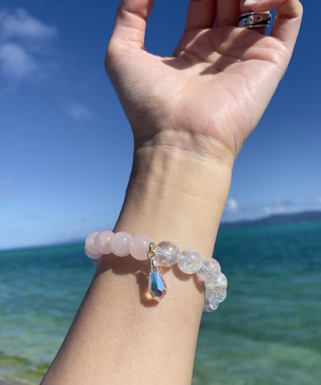 Rose quartz×crystal （スワロフスキークリスタルチャーム）