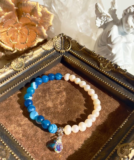 Blue Stripe Agate × Freshwater pearl