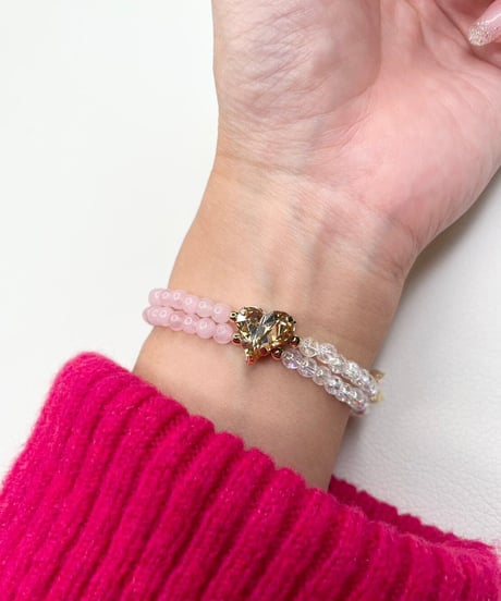 Rose quartz×Crystal （スワロフスキーハートチャーム付き）