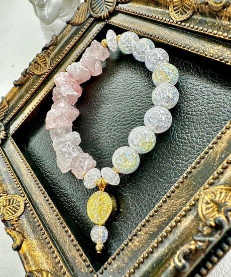 Raw Rosequartz×Rainbow Crackle Quartz