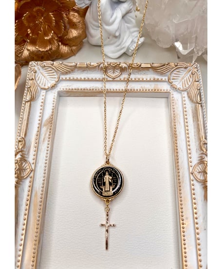 聖ベネディクトのメダイペンダント（大）Black &cross