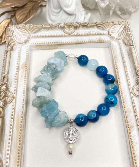 Raw  Aquamarine × Blue Stripe Agate