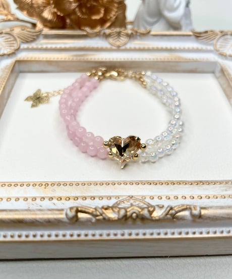 Rose quartz×Crystal （スワロフスキーハートチャーム付き）