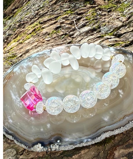 High Quality Pink Sapphire × Rainbow Crackle Quartz × Matte Crystal