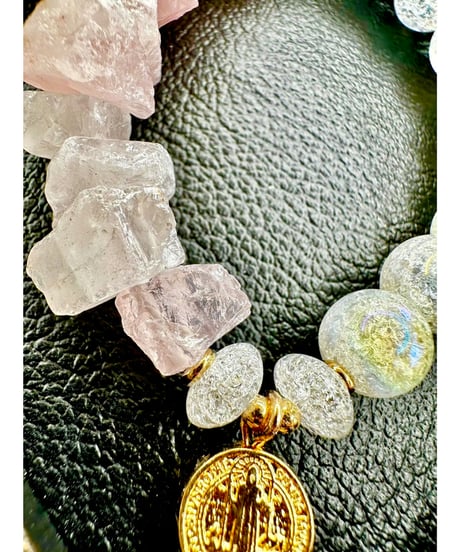 Raw Rosequartz×Rainbow Crackle Quartz