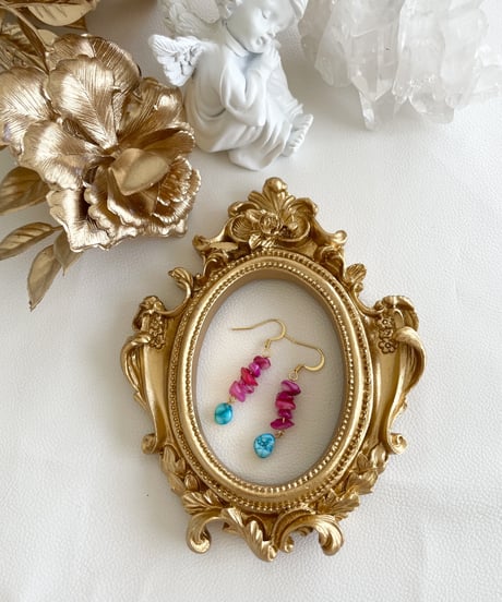 shell×turquoise ピアス