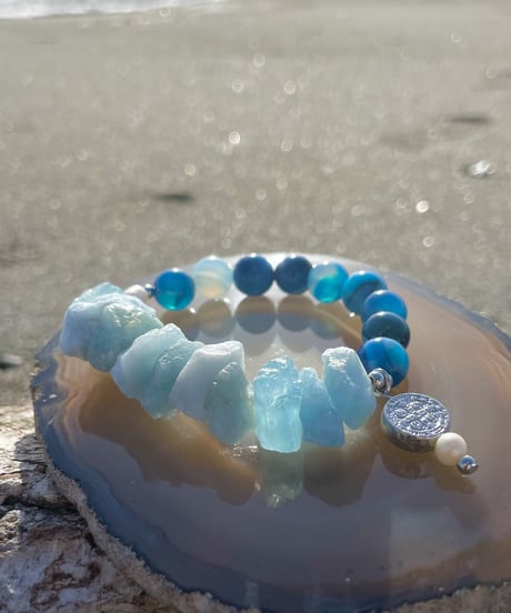 Raw  Aquamarine × Blue Stripe Agate