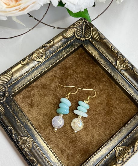 amazonite×rainbowcrystal ピアス