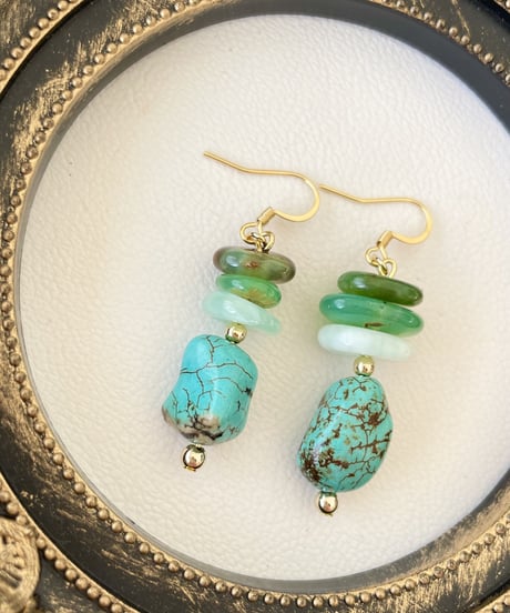 Chrysoprase×turquoise ピアス