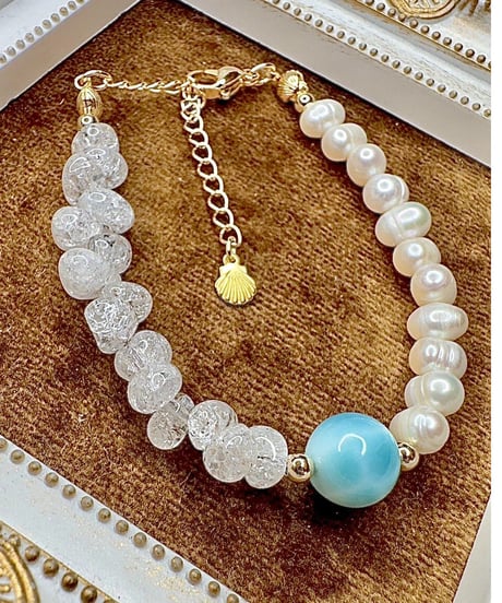 Larimar × High Quality Crackle Quartz × Freshwater Pearl