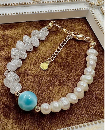 Larimar × High Quality Crackle Quartz × Freshwater Pearl