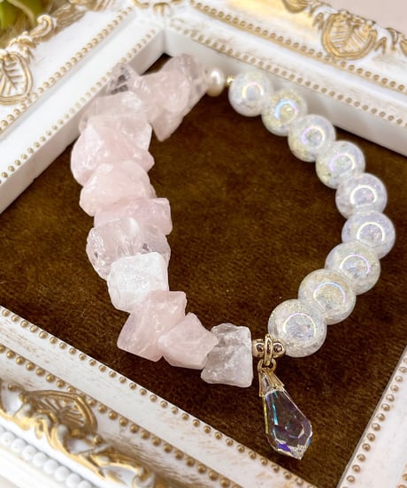 Raw Rosequartz × Rainbow Crackle Quartz