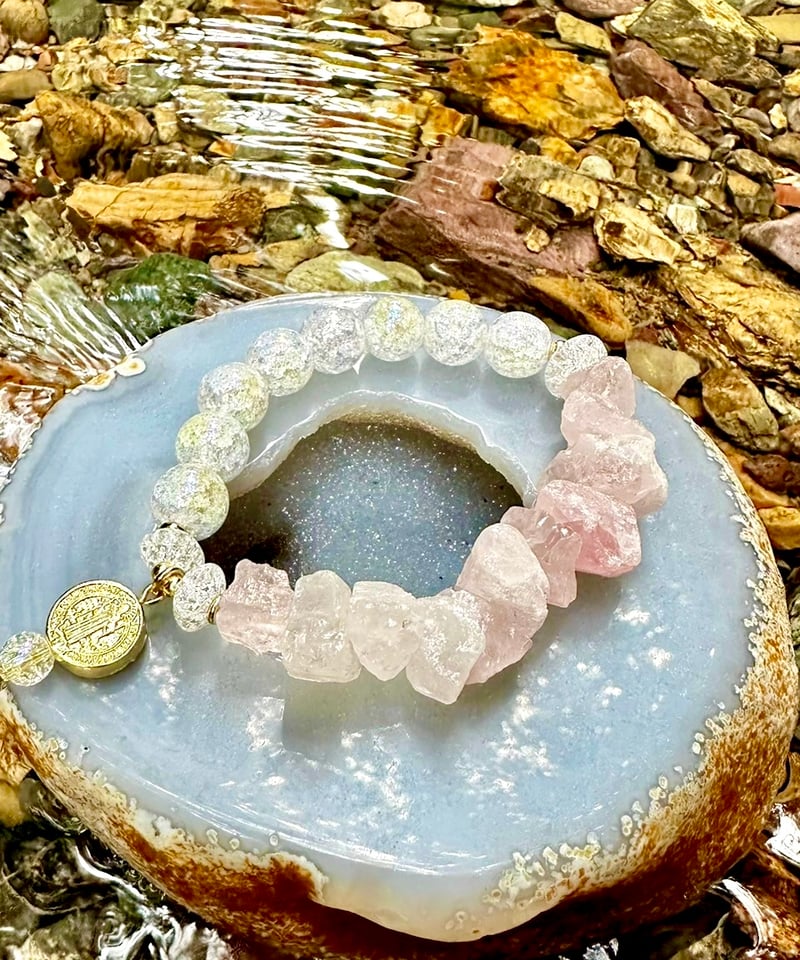 Raw Rosequartz×Rainbow Crackle Quartz | UNITY