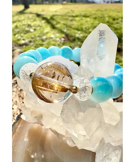 High Quality Ice Larimar × High Quality Golden Rutile Quartz