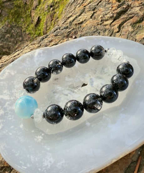 High Quality Black Rutile Quartz × High Quality Larimar (限定１本)