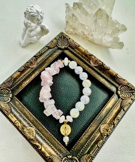 Raw Rosequartz×Rainbow Crackle Quartz