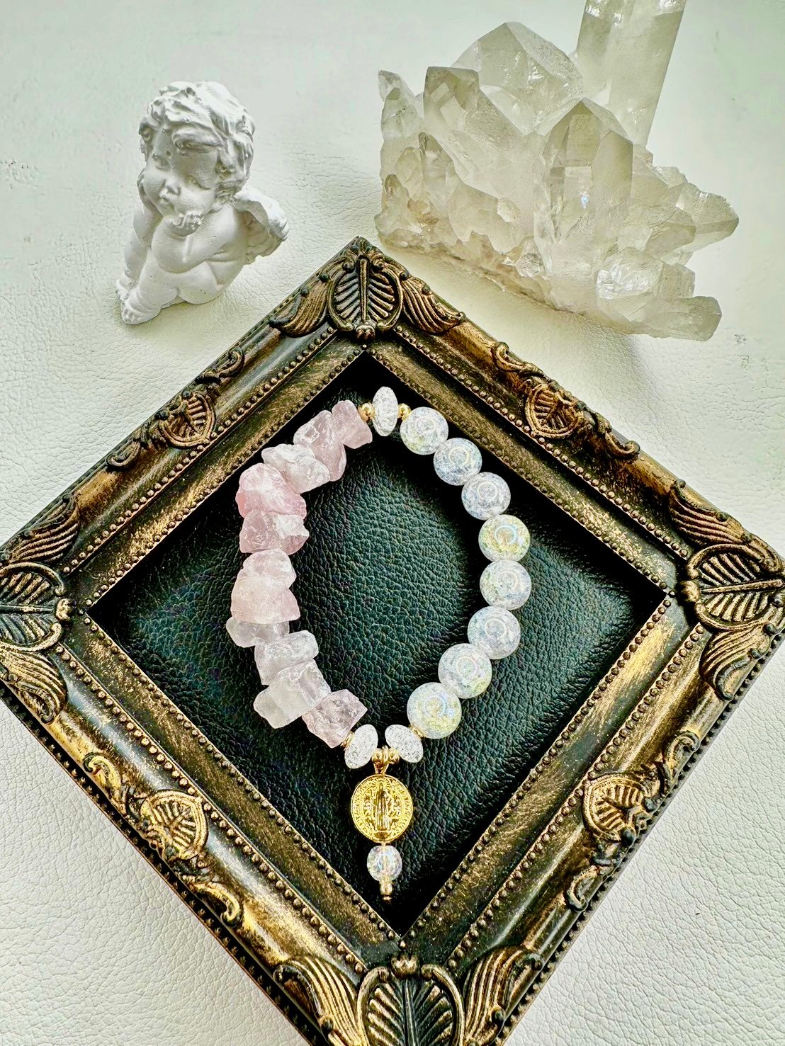 Raw Rosequartz×Rainbow Crackle Quartz | UNITY