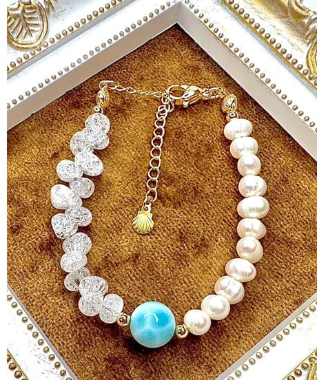 Larimar × High Quality Crackle Quartz × Freshwater Pearl