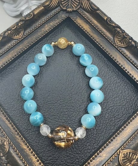 High Quality Ice Larimar × High Quality Golden Rutile Quartz