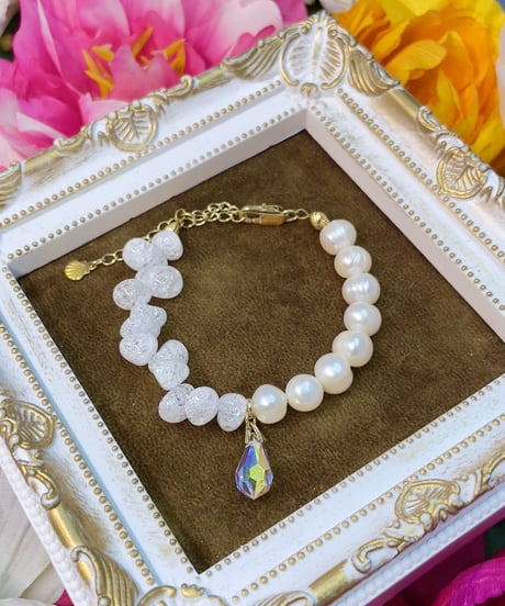 crystal× Freshwater pearl（スワロフスキークリスタルチャーム付）