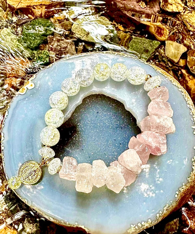 Raw Rosequartz×Rainbow Crackle Quartz | UNITY