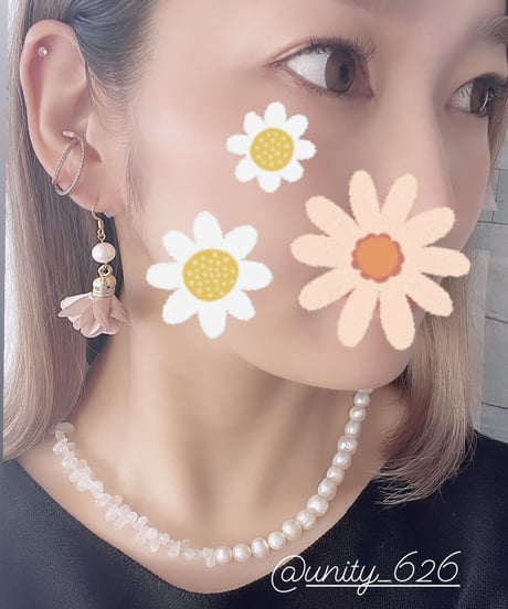 Flower× Freshwater pearl　ピアス（黒）