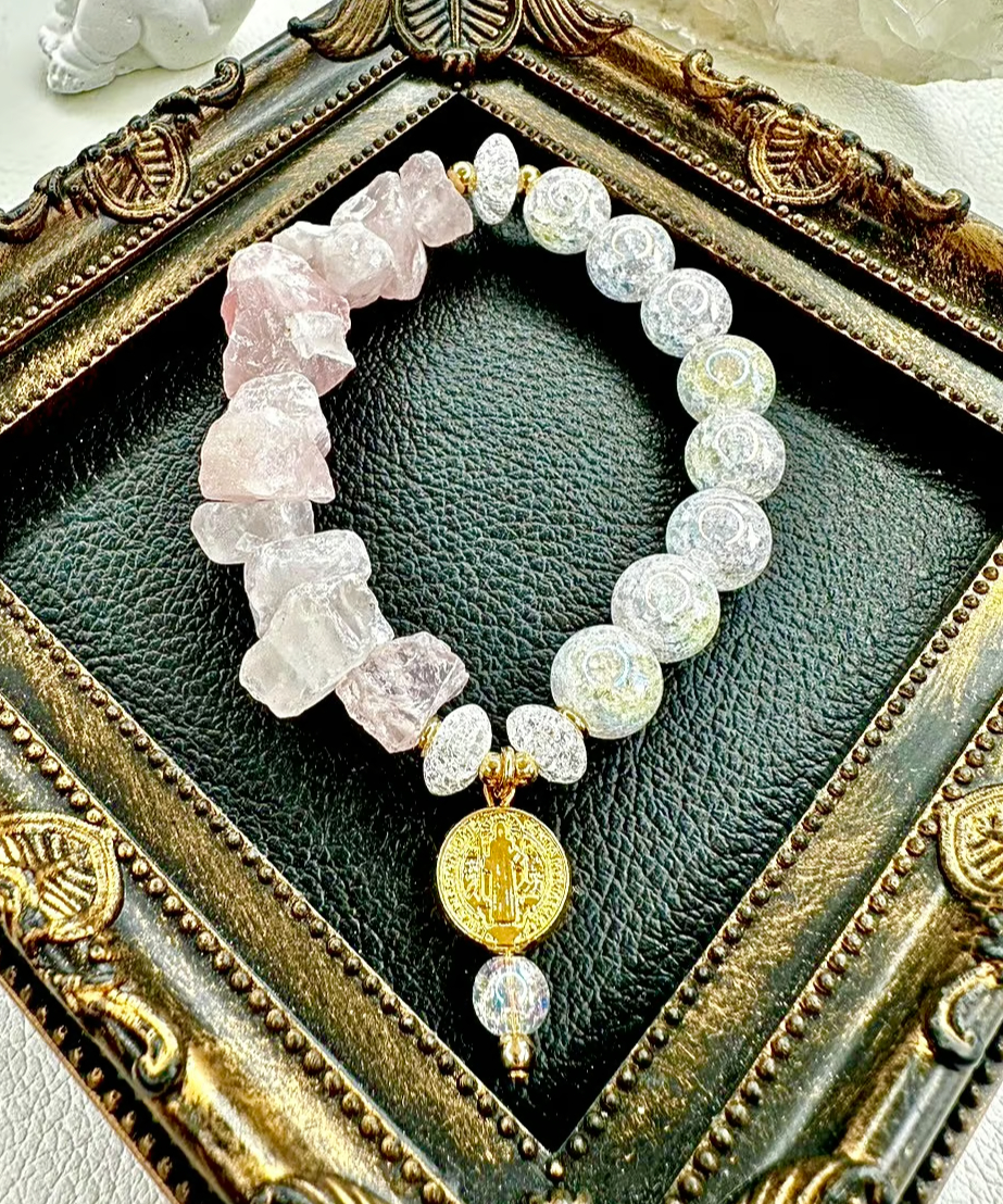 Raw Rosequartz×Rainbow Crackle Quartz | UNITY