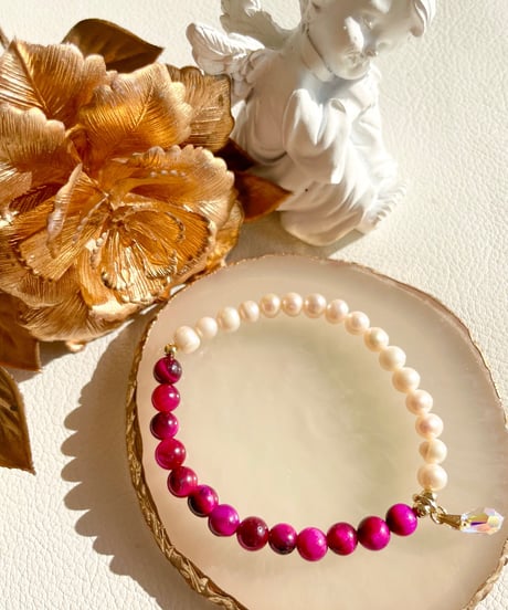 pink Tiger eye× Freshwater pearl