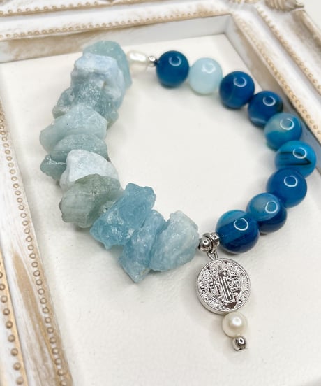 Raw  Aquamarine × Blue Stripe Agate
