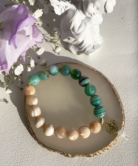 mother of pear　×    Green stripeagate