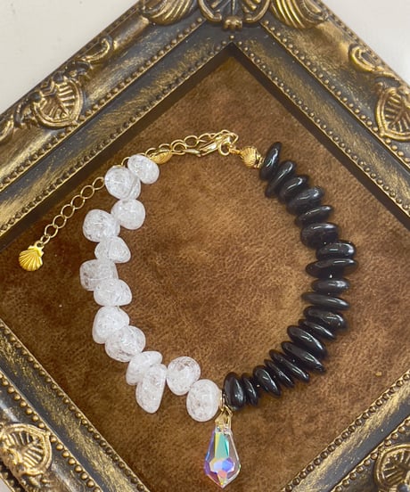 Black tourmaline×crystal（スワロフスキークリスタルチャーム付）