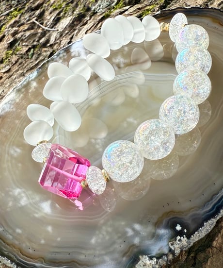 High Quality Pink Sapphire × Rainbow Crackle Quartz × Matte Crystal