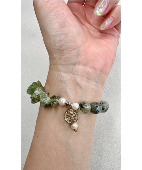 Raw Peridot × Green Prehnite