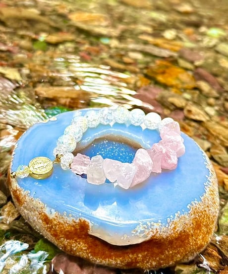 Raw Rosequartz×Rainbow Crackle Quartz