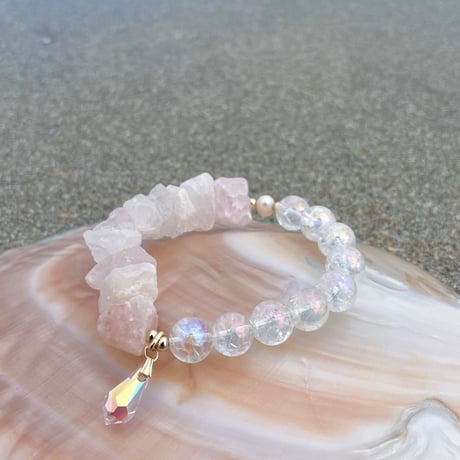 Raw Rosequartz × Rainbow Crackle Quartz