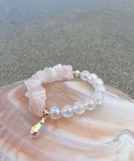 Raw Rosequartz × Rainbow Crackle Quartz