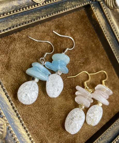 aquamarine×crystal ピアス