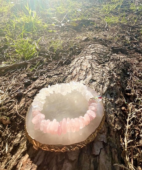 Rose quartz ×Crystal bracelet （スワロフスキーチャーム付）