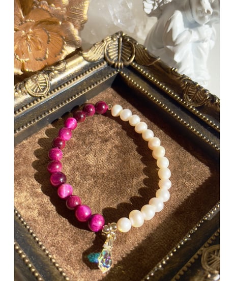 pink Tiger eye× Freshwater pearl