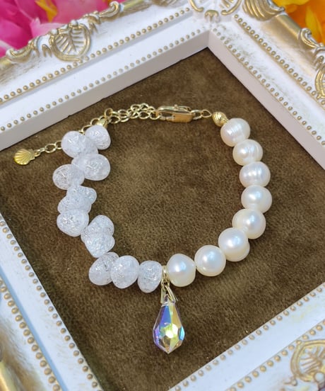 crystal× Freshwater pearl（スワロフスキークリスタルチャーム付）