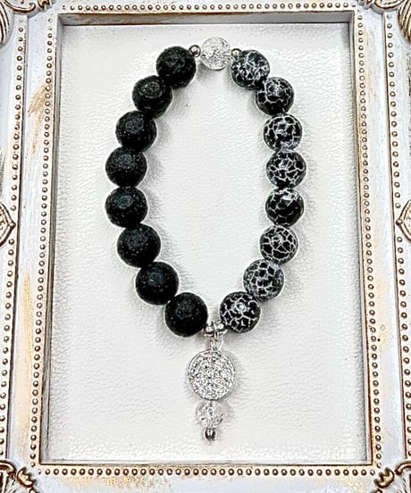 Black Fire Crackle Agate × Black Volcanic Lava