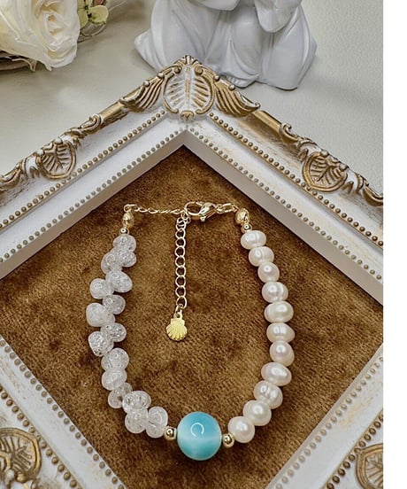 Larimar × High Quality Crackle Quartz × Freshwater Pearl