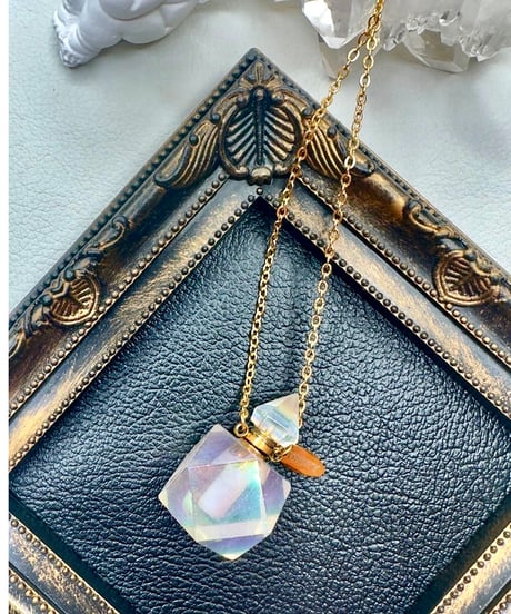Aura Quartz Crystal Bottle Pendant Necklace
