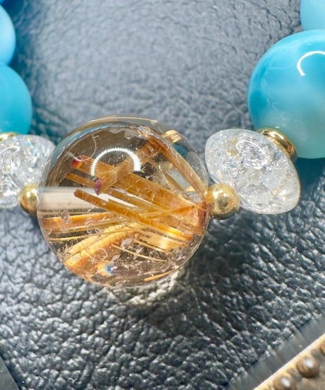 High Quality Ice Larimar × High Quality Golden Rutile Quartz