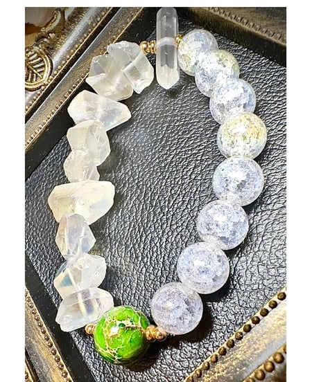 Green Sea Sediment Jasper × Rainbow Crackle Quartz × Titanium Crystal