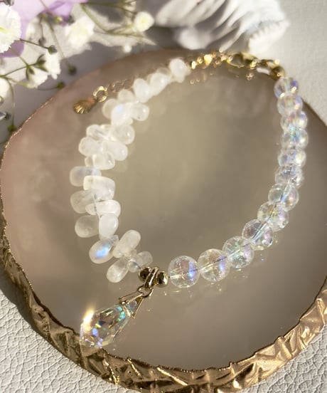 Rainbowcrystal×Moon stone（スワロフスキークリスタルチャーム）