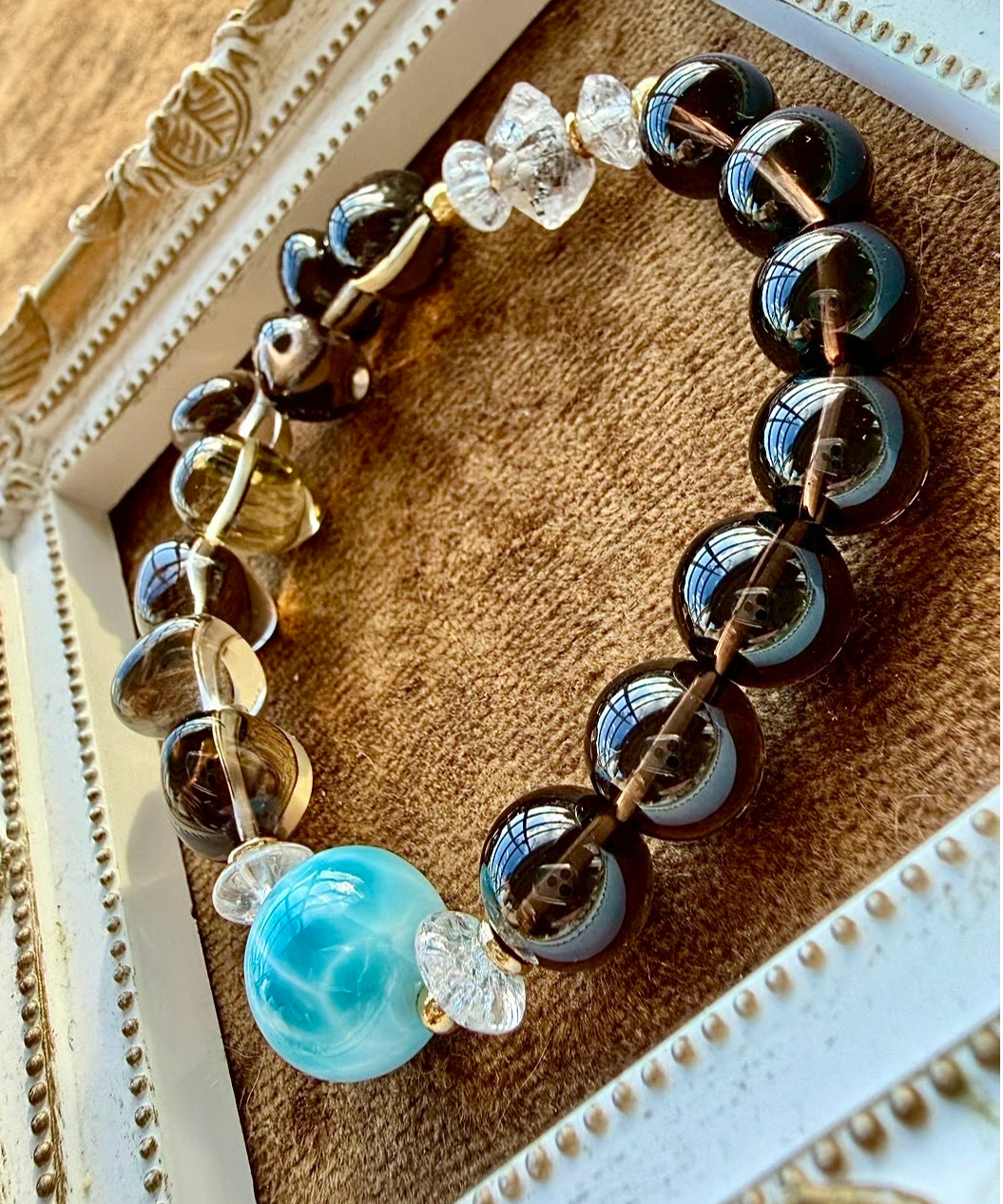 High Quality Larimar × Smoky Quartz × Diamond Q