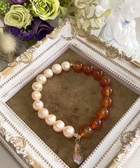 freshwater pearl×Red carnelian