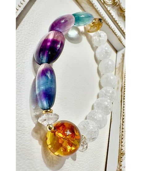 Fluorite ×  Amber × Crack Quartz × Golden Rutile Quartz（数本限定）