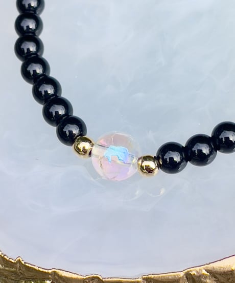 Black onyx×rainbow quartz ブレスレット
